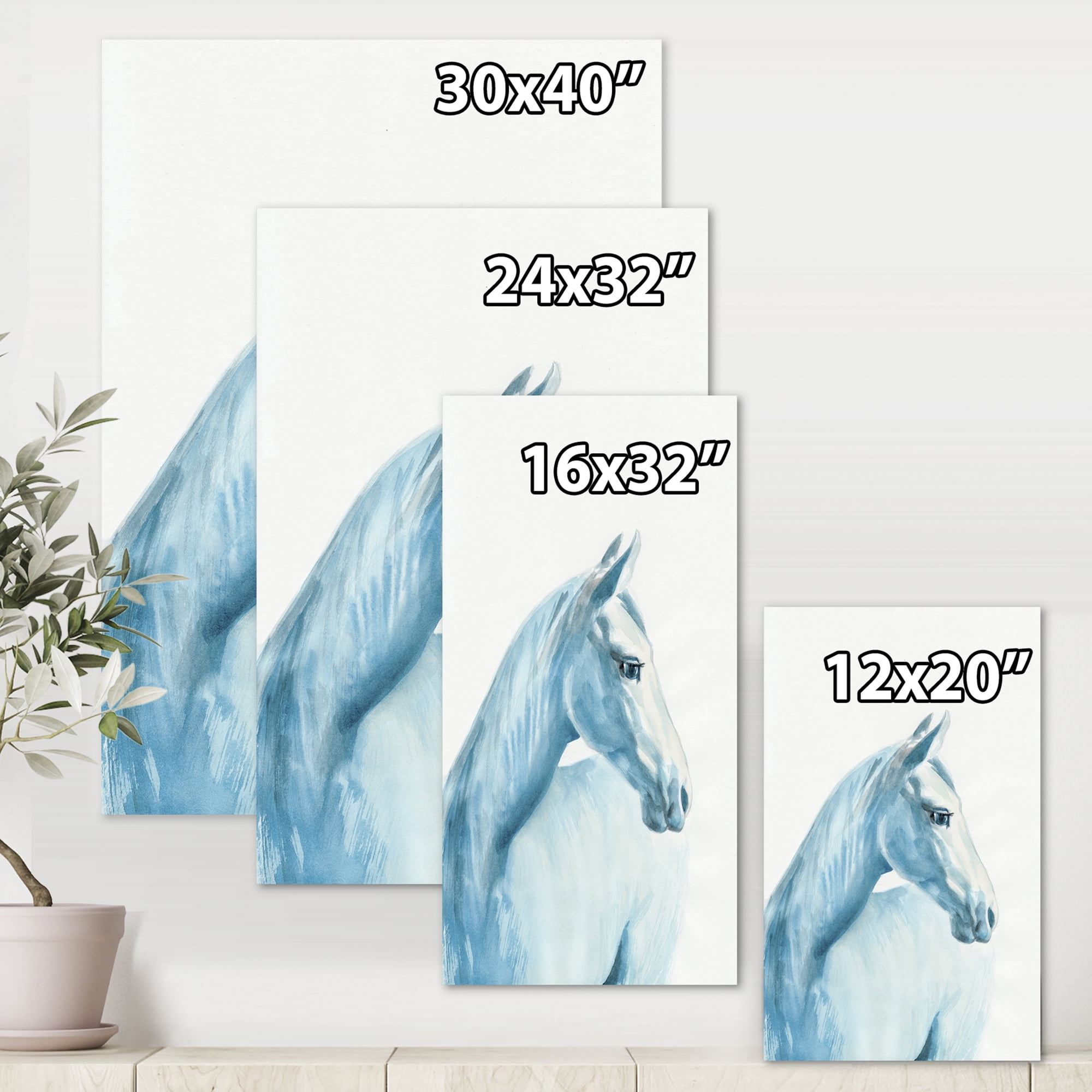 Designart ' Close Up Portrait Of A Light Blue Horse ' Farmhouse Canvas Wall Art Print