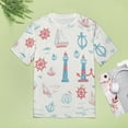 thumbnail image 4 of Nautical Lighthouses Ships Womens Tops Women's Fashion Casual Short Sleeve Flower Print Round Neck Pullover Top Blouse, 4 of 7