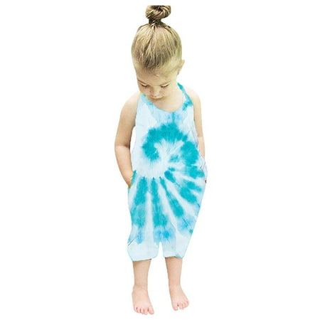 

Yubatuo Toddler Kids Baby Girls Strap Rainbow Tie Dyed Romper Jumpsuit Outfits Blue 100