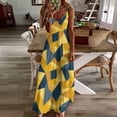 thumbnail image 4 of Abstract Yellow Blue Geometric Pattern Sleeveless Suspender Dress Summer Fashion Casual Long Dress, 4 of 9