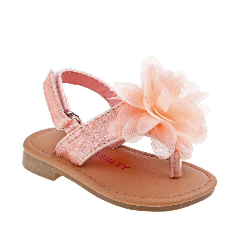 Laura Ashley - Little Girls Pink Flower Glitter Flip-Flop Sandals ...