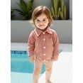 thumbnail image 5 of BemeyourBBs Newborn Baby Boy Girl Plaid Gingham Bubble Romper Shirt Infant Baby Boys Spring Summer Fall Winter Clothes Lapel Neck Long Sleeve Button Down Dress Shirt Romper Bodysuit, 5 of 9