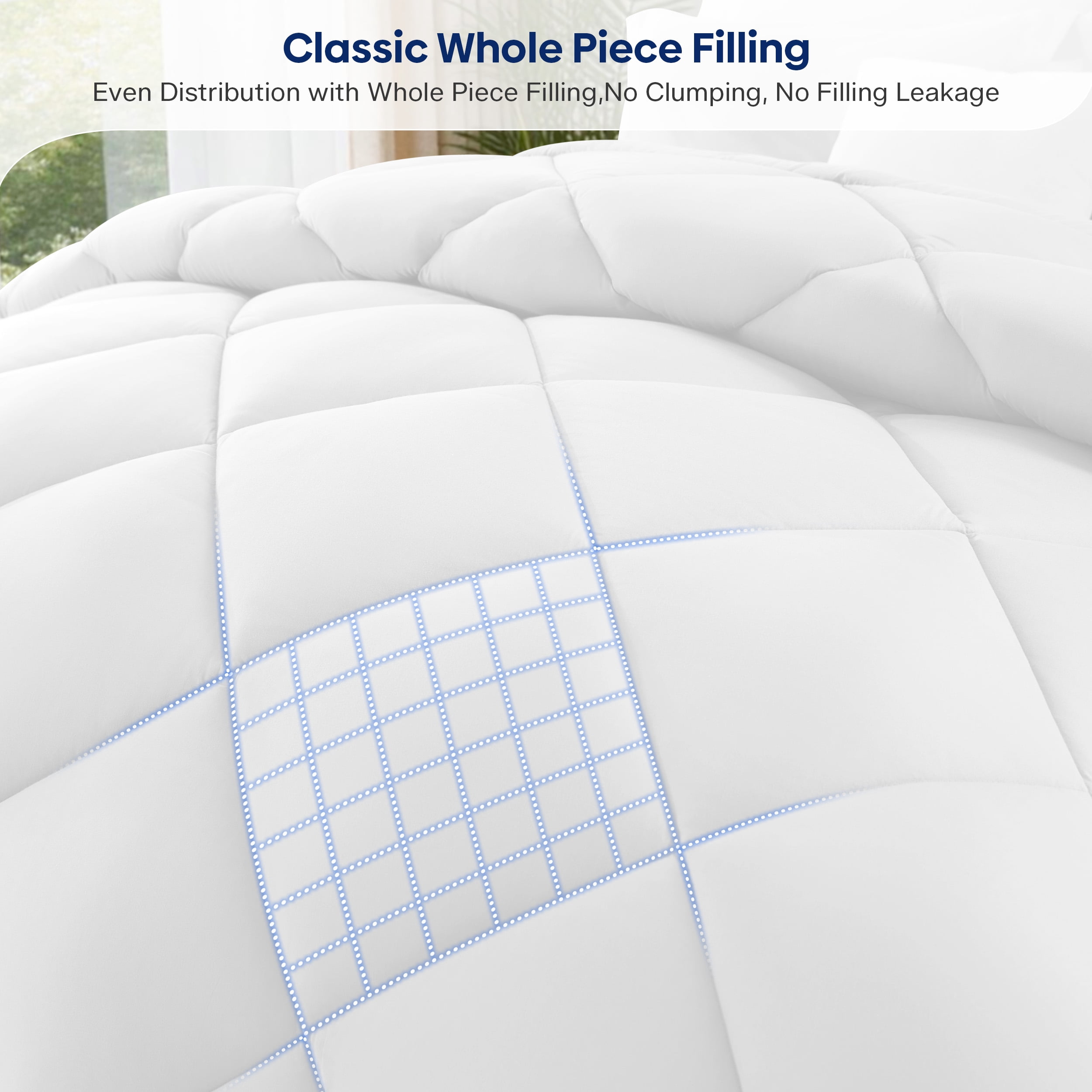 WISHEAD Comforter Queen Size All Season Soft Quilted Down Alternative Bedding Duvet Insert with Corner Tabs, Machine Washable, White
