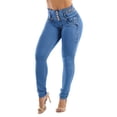 thumbnail image 4 of Moda Xpress Women's Juniors Butt Lifting High Waisted Stretch Blue Skinny Jeans 10800N, 4 of 6