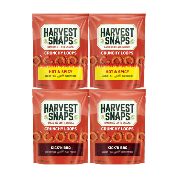 Harvest Snaps Baked Red Lentil Snack Crisps Multipack – Hot & Spicy, Kick’n BBQ – Gluten Free Plant-Based Veggie Chips – 2.5oz Bags, 4 Count
