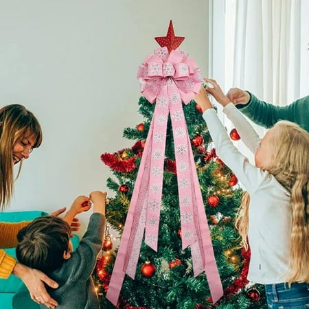 

DBYLXMN Christmas Christmas Tree Topper Bow Large 13 X44 Christmas Bows Tree Decorations Xmas Winter Glitter Blue Gold And Champagne Snowflake Tree Top Quartz Stones on String Chain The Ornament