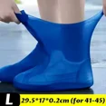 thumbnail image 3 of Fundas de látex antideslizantes para zapatos de lluvia, reutilizables, para caminar al aire libre, accesorios para botas de lluvia, impermeables, de color azul y negro, para hombres y mujeres, 3 of 5