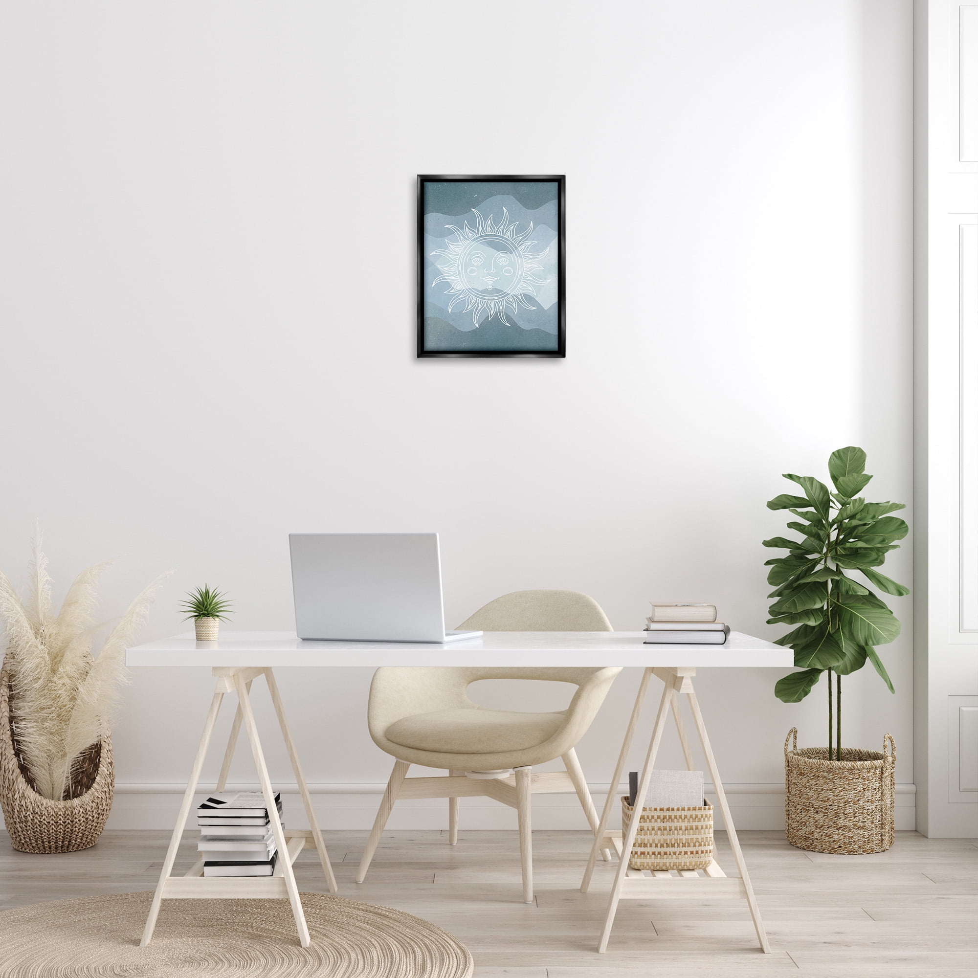 Stupell Industries Blue Astral Sun Landscape Painting Black Floater Framed Canvas Art Print Wall Art, 17 x 21