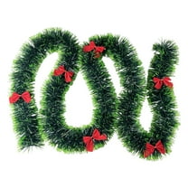 Moocorvic Christmas Tinsel Garlands 6.56 FT with 6 Bow, Christmas Tree Decorations Green Hanging Decoration for New Year Party Holiday Indoor Supplies