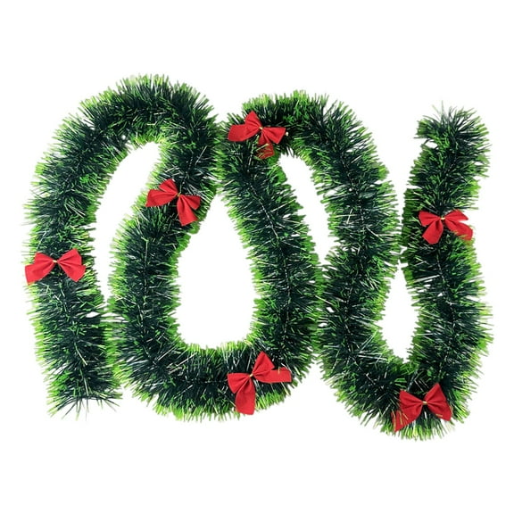 Moocorvic Christmas Tinsel Garlands 6.56 FT with 6 Bow, Christmas Tree Decorations Green Hanging Decoration for New Year Party Holiday Indoor Supplies