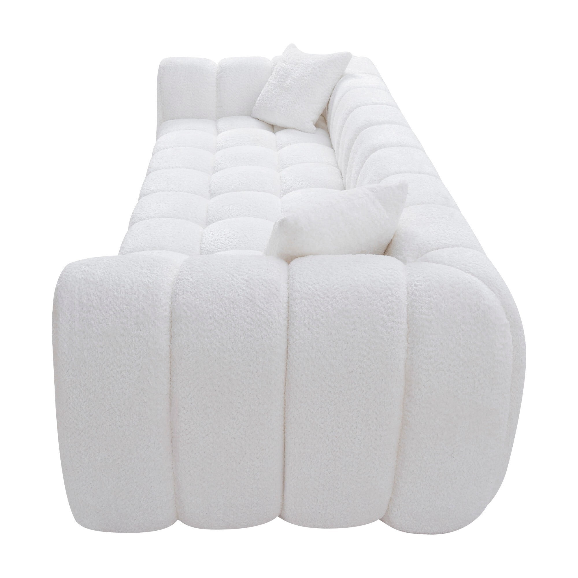 AENKYO 103" Oversized Cloud Boucle Sofa, Modern 4-Seater Deep Seat Couch, No Assembly, Cloud White