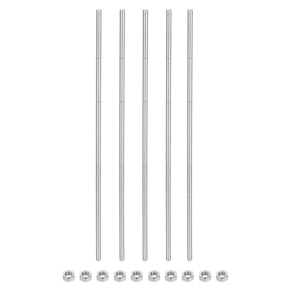 5Pack M5 x 100mm Fully Threaded Rod with 10 Pack Hex Nuts, 1.25mm Thread Pitch 304 Stainless Steel