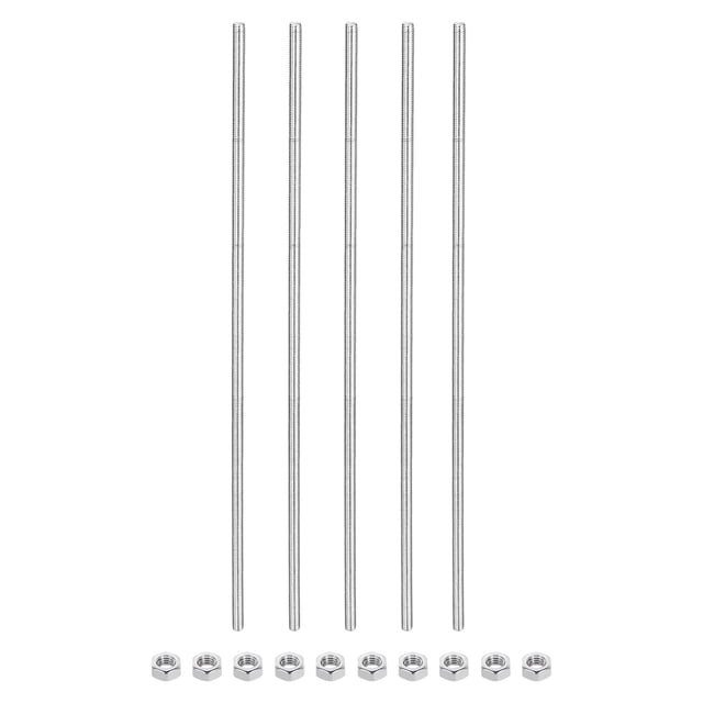 5Pack M5 x 100mm Fully Threaded Rod with 10 Pack Hex Nuts, 1.25mm Thread Pitch 304 Stainless Steel