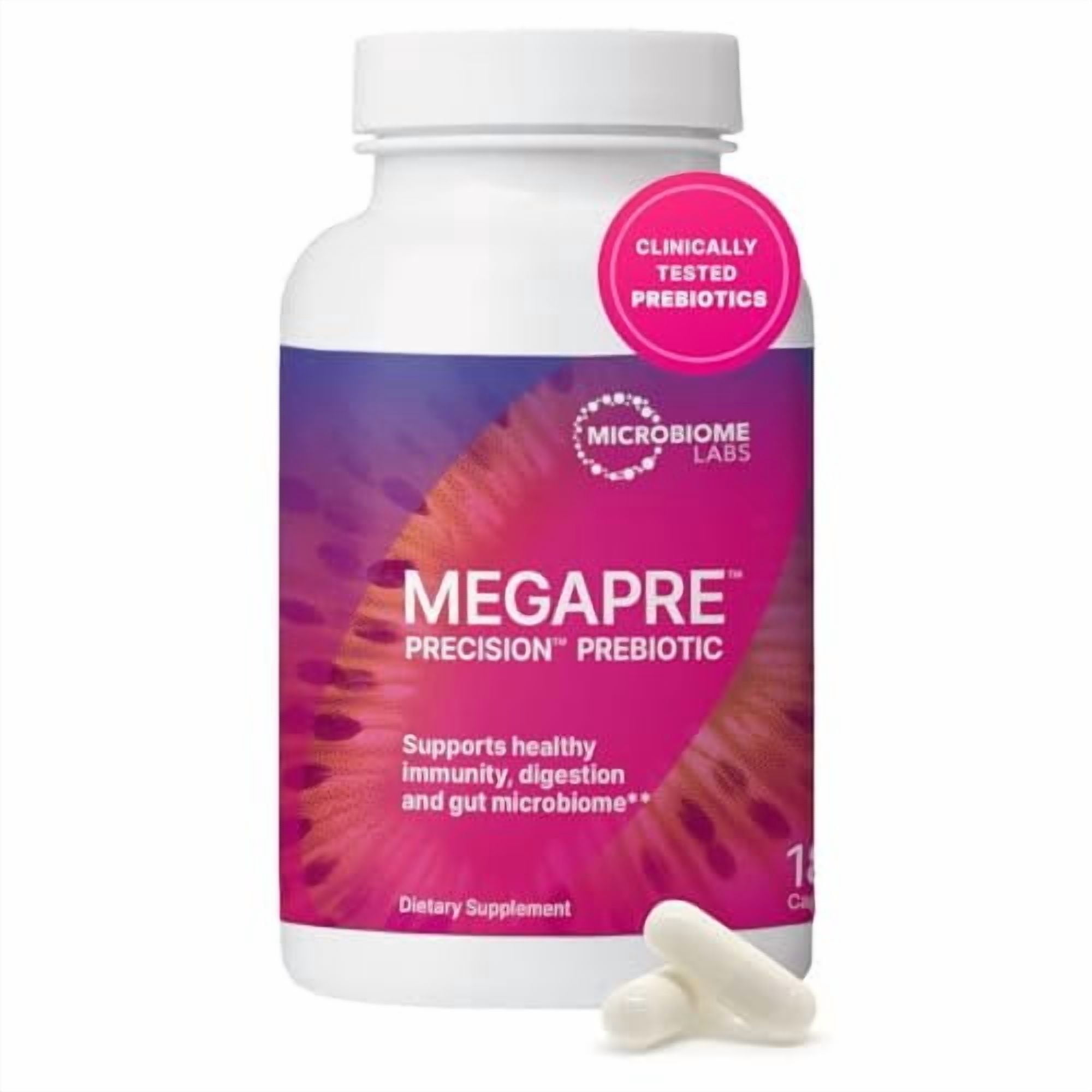 Microbiome Labs MegaPre Prebiotic Fiber Supplement in Vegetable Capsules - Prebiotic Supplement with Clinically Tested Oligosaccharides - Support Microbial Diversity & Gut Health 180 Capsules