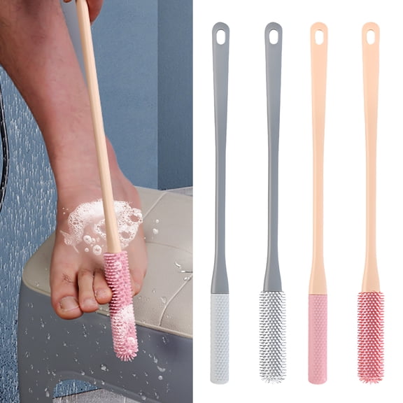 Silicone Toe Cleaning Brush, Toe Scrubber for Shower, Exfoliating Foot Scrubber and Anti-Itch Brush with 15.7 inch Long Handle for Daily Foot Care, 4 Pack 2 Color