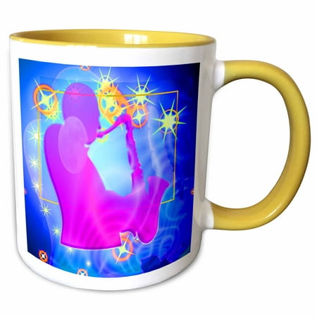 3dRose Sax Jazz player abstract art with stars and blue background will get lots of attention - Two Tone Yellow Mug,