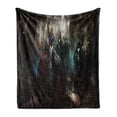 thumbnail image 1 of Fantasy World Soft Flannel Fleece Throw Blanket, Cybernetics Deep in Forest Futuristic Artificial Evil Fighters Theme, Cozy Plush for Indoor and Outdoor Use, 50" x 70", Blue Red, by Ambesonne, 1 of 6