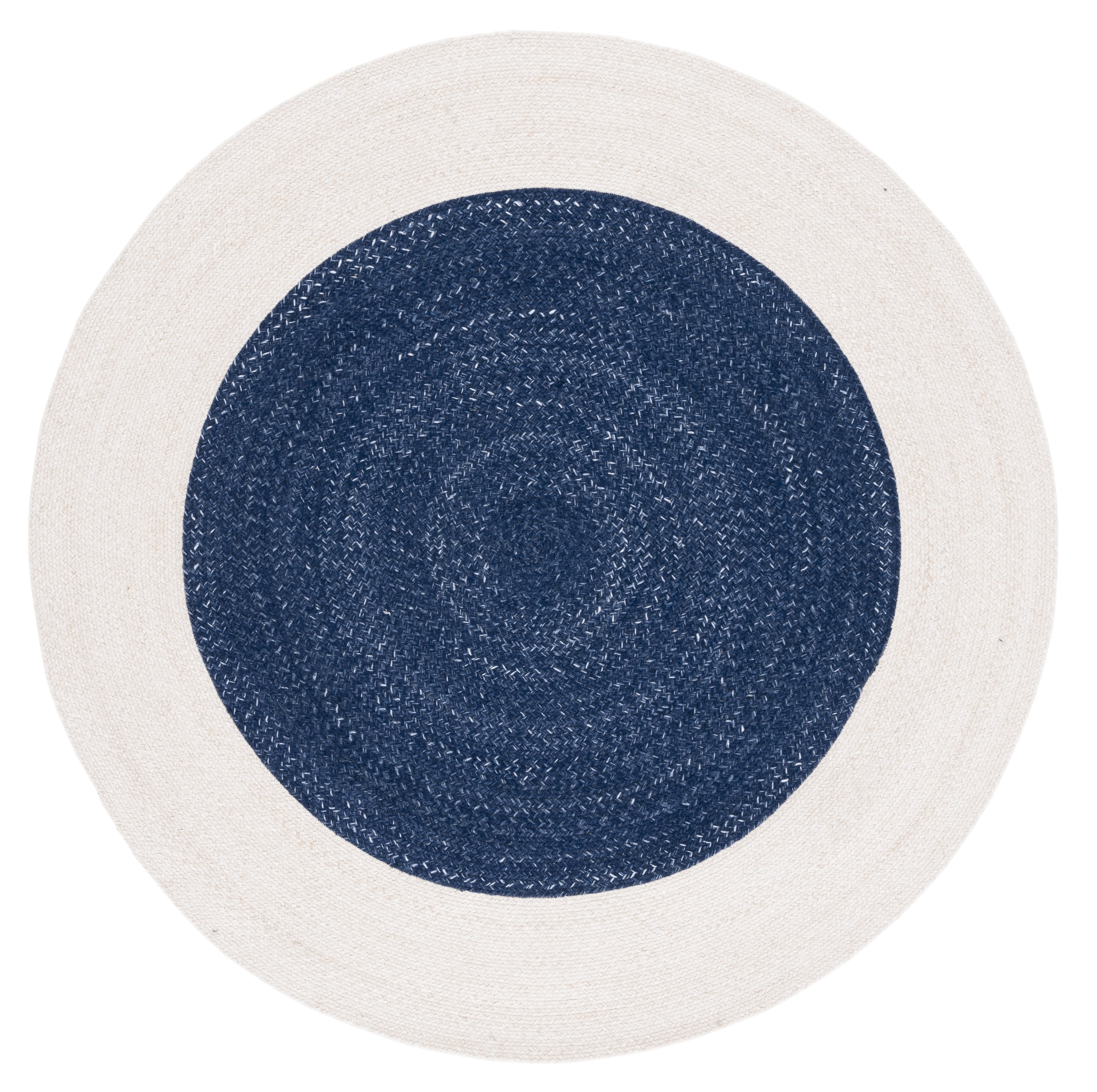 SAFAVIEH Braided Celinda Solid Polyester Reversible Area Rug, Navy/Ivory, 4' x 4' Round
