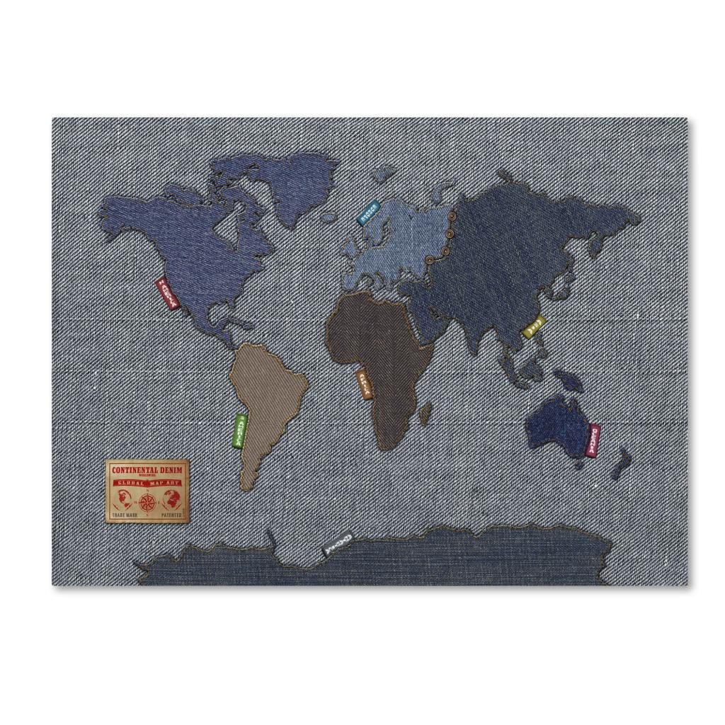 Trademark Art 'Denim World Map' Canvas Art by Michael Tompsett