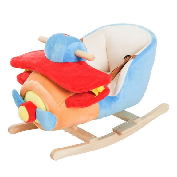 Kids Bike Qaba Kids Rocking Horse, Wooden Plush Ride-on Plane Chair Toy with Lullby Song and Seat Belt for 18 Month ,Boys Bike