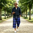 thumbnail image 2 of JoveMarine Men's Plaid Cargo Shorts Loose - Summer Work Shorts with Multiple Pockets, Knee-Length Relaxed Fit for Daily Wear,Blue L, 2 of 6