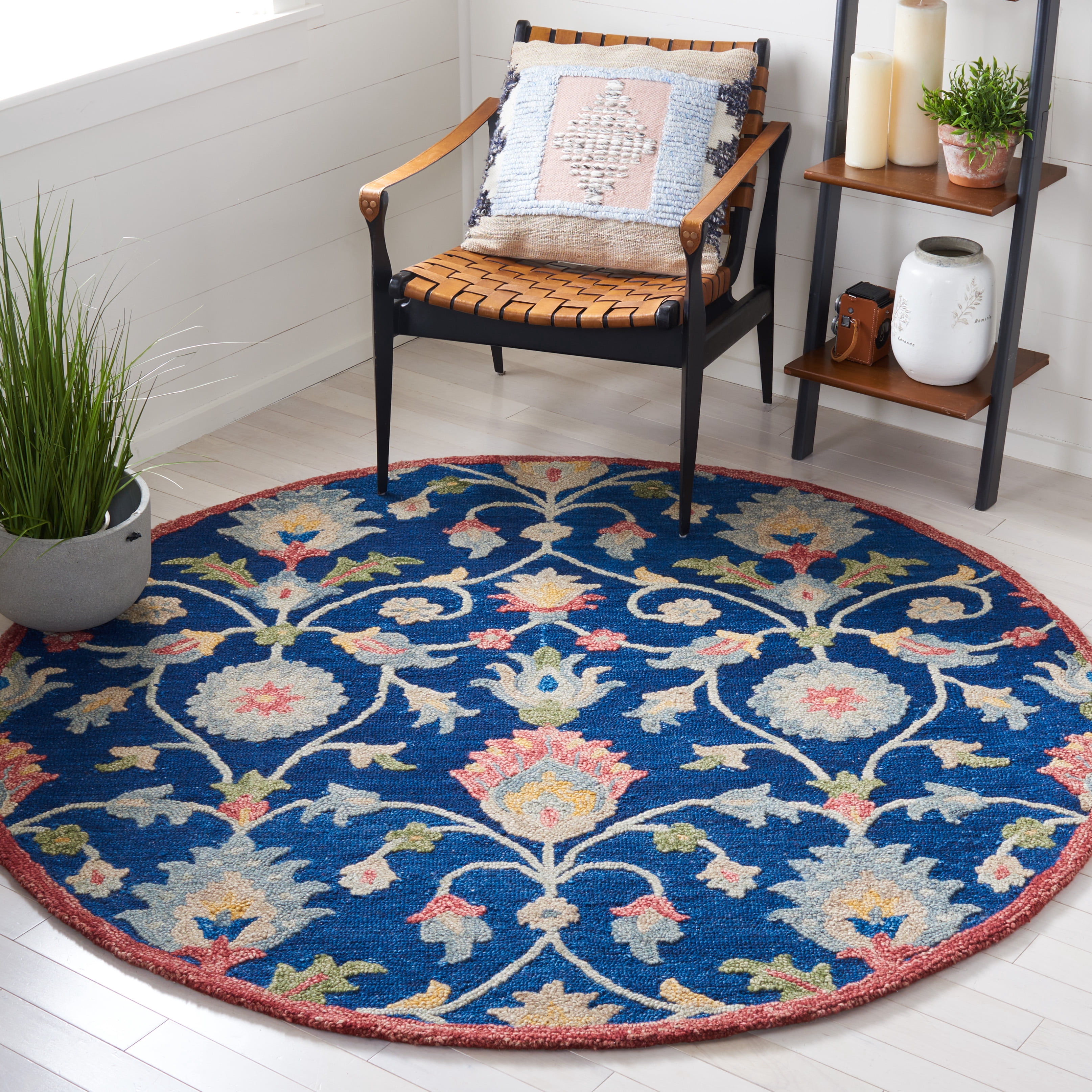 SAFAVIEH Blossom Anson Floral Area Rug, Blue/Rust, 6' x 6' Round