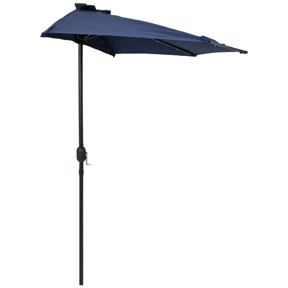 Sunnydaze 95.5" Navy Blue Solid Half-Octagon Wall Umbrella with Solar LEDs