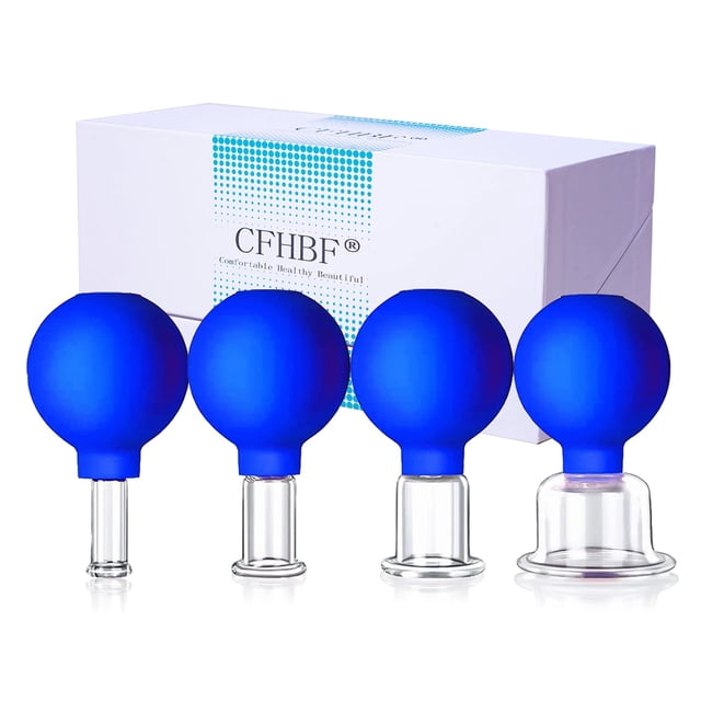 Set de terapia de ventosas faciales CFHBF de vidrio con copa de silicona azul