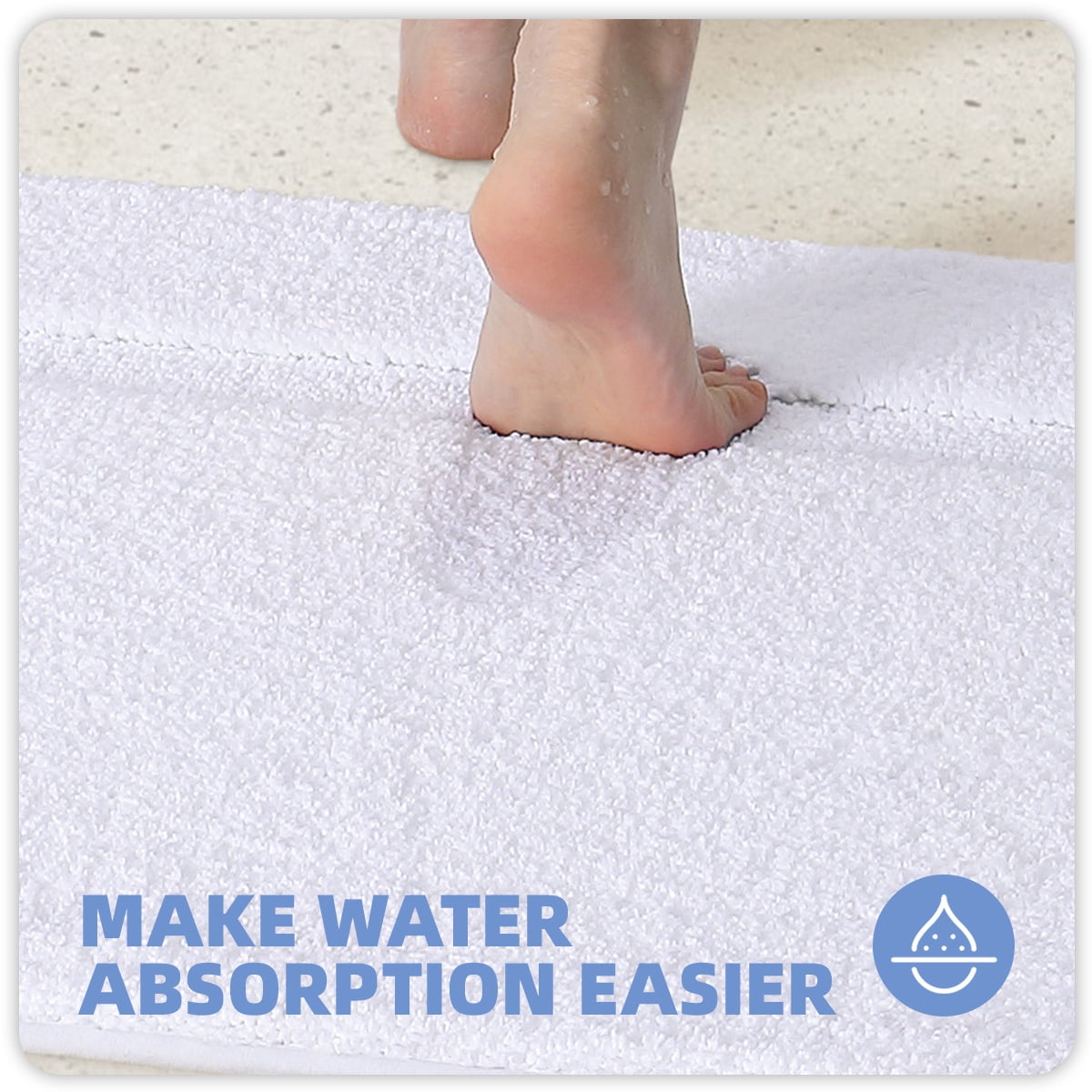 PABUBE Traditional Soft White Microfiber Shag Bath Mat, 24"x36", Non-Slip and Absorbent Bathroom Rug for Bathroom Floor, Quick Dry, Machine Washable