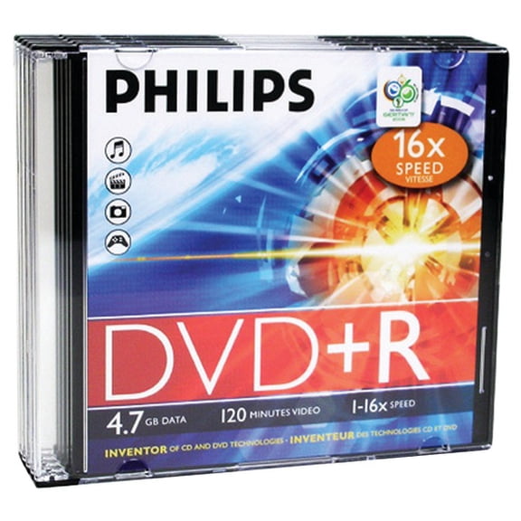 4.7GB 16x DVD Rs with Slim Jewel Cases, 5 pk