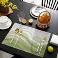 thumbnail image 3 of Green Abstract Placemats Set of 6, Waves Gradient Water Ripple Striped Placemats for Dining Table, Place Mats for Kitchen Tabletop, Waterproof Wipeable Dining Table Mats Set, 3 of 9
