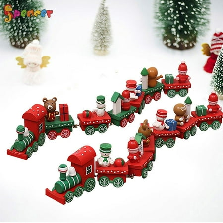 Spencer Cute Christmas Mini Wooden Train Xmas Tree Festival Ornaments Kids Gift Toys Party Kindergarten Decor