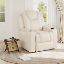 COLAMY Electric Power Recliner Living Room Chair with Adjustable Headrest, Leather Reclining Seat with Hidden Armrest Storage, Dual Cup Holders, USB Charging, LED, Beige