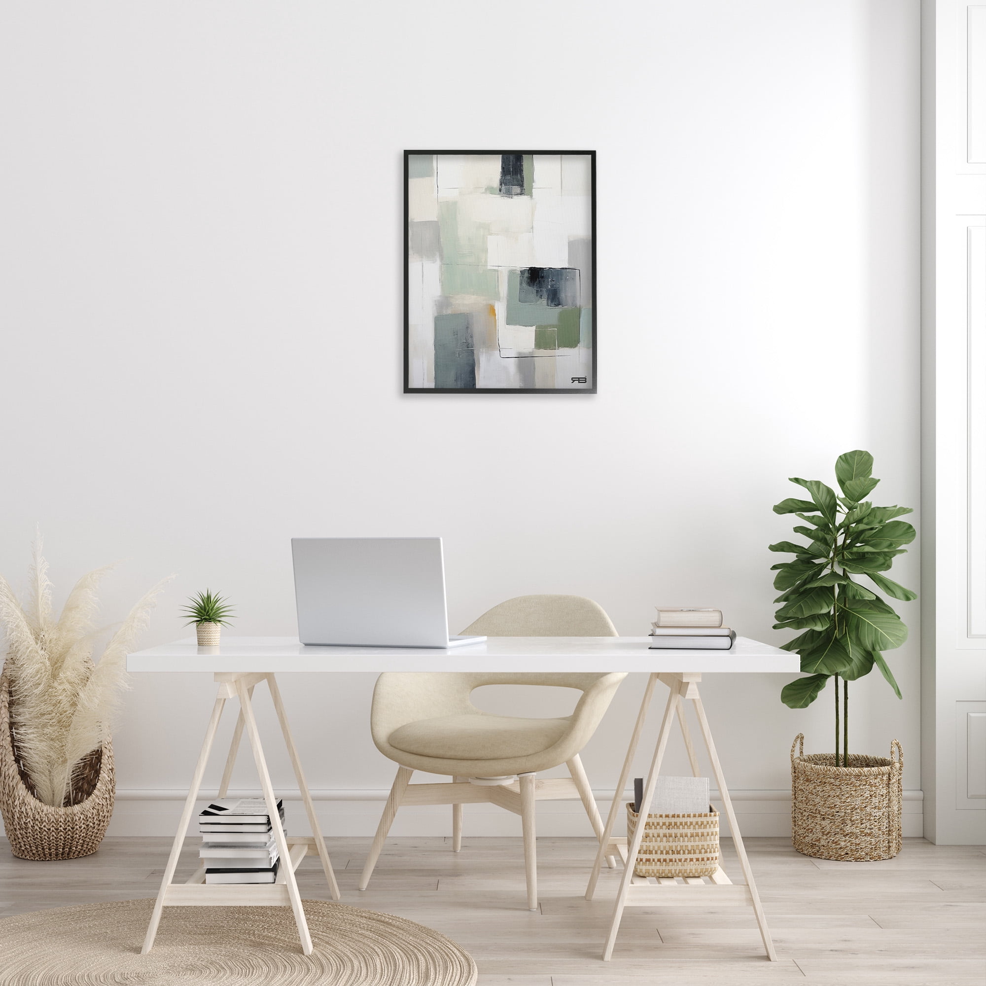 Stupell Industries Abstract Grey Shapes Abstract Painting Black Framed Art Print Wall Art, 24 x 30