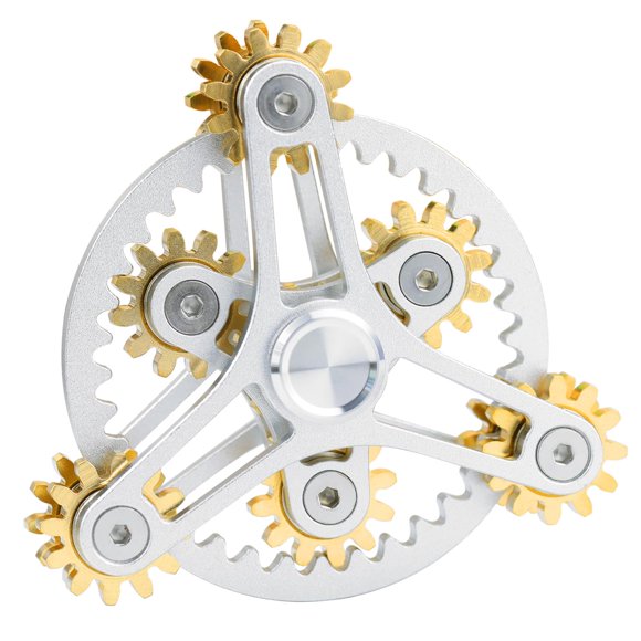 FREELOVE Gear Fidget Spinner for Adults, Mini Tiny Small Finger Toys, Metal Copper Cog Ball, Quiet Silent Figette EDC, Kinetic Hands Gyro for Stress Anxiety Men (Wheel 10 Gears Linkage, Silver-Brass)