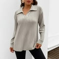 thumbnail image 2 of Women's Long Sleeve Collared V-Neck Ribbed Knit Top, Casual Loose Fit Pullover Sweater, 2 of 5
