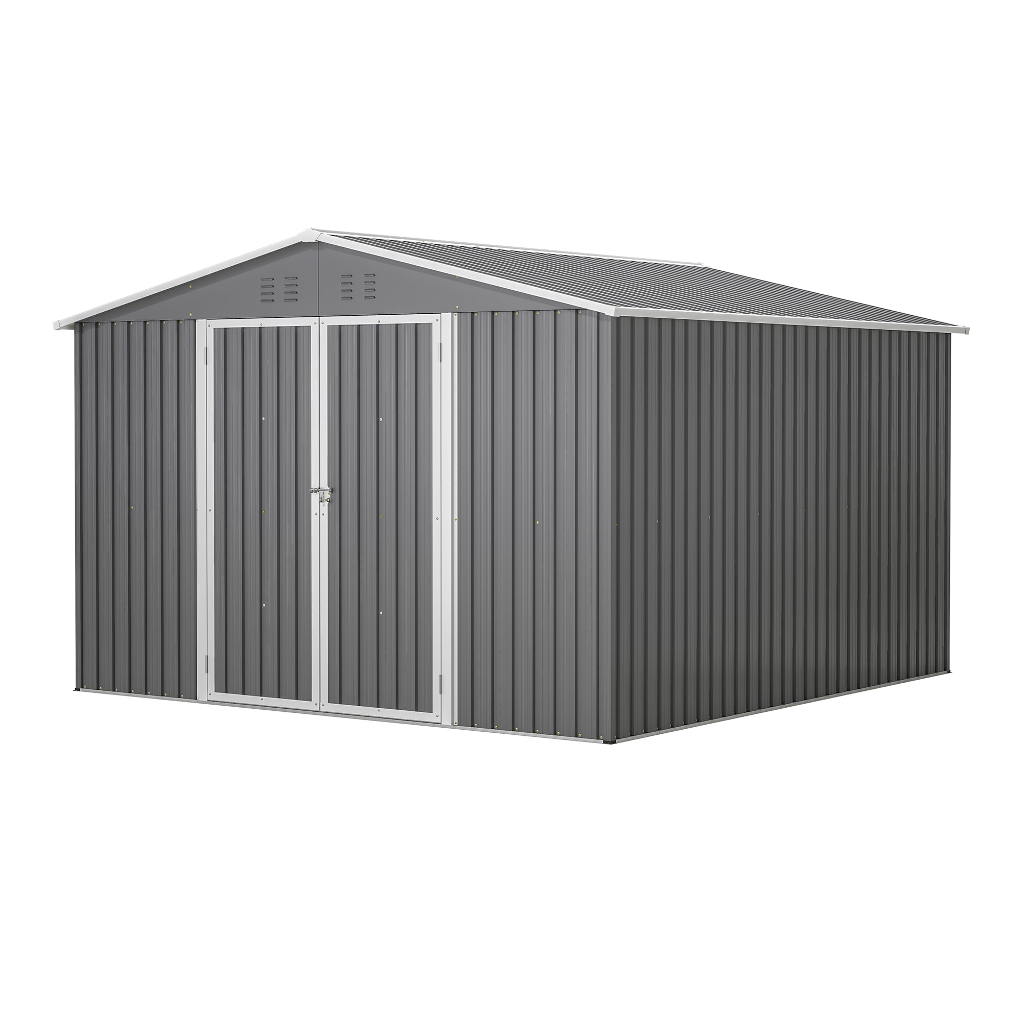Aukfa 10 x 10FT Outdoor Storage Shed, Metal Shed Storage, Roof Slope Utility Tool Shed with Door and Padlock for Backyards, Patio Lawns and Outdoor, Gray