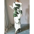 thumbnail image 6 of Women'S Bodycon Maxi Dress Fall Spring Fashion Long Sleeve Floral Print Tight Fitted Party Club Ruched Dresses Green XL, 6 of 7