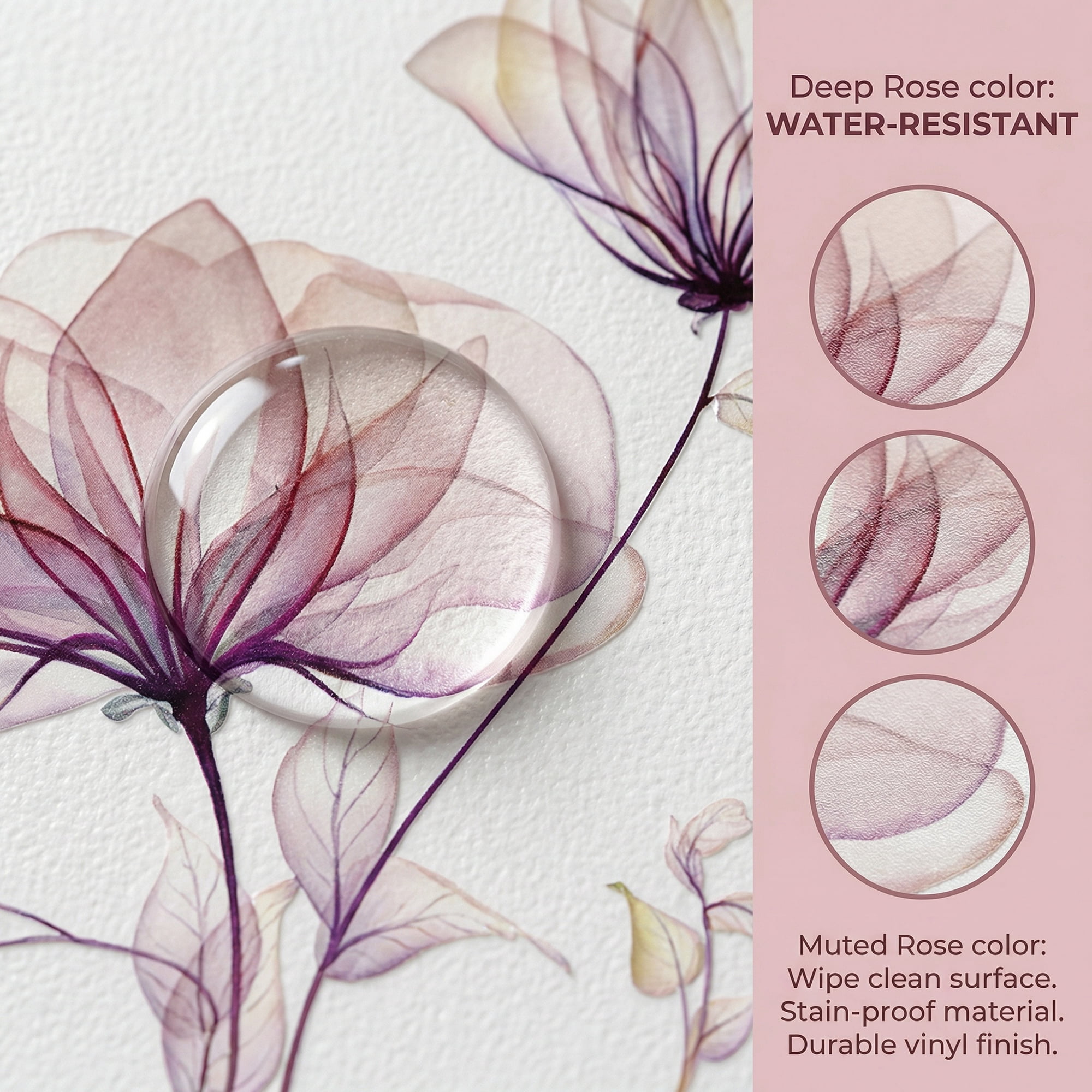Unique Bargains 40PCS Flowers Wall Stickers Decals Peel and Stick Purple 35.4" x 11.8"