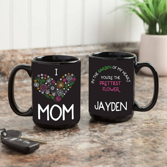 I Love Mom Personalized Black 15 oz. Mug