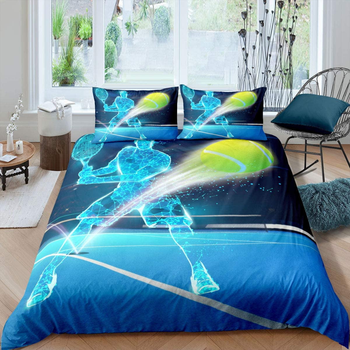 Teens Tennis Ball Bedding Set Sports Game Themed Duvet Cover King Size