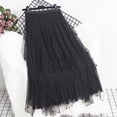 thumbnail image 2 of FRSASU Tulle Pleated Fairy Skirt for Women Pearl Trim Elastic High Waist A-Line Layered Flowy Long Skirt Black, 2 of 5