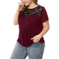 thumbnail image 5 of Unique Bargains Juniors' Plus Size Lace Insert Short Sleeves Round Neck Top 2X Burgundy, 5 of 7