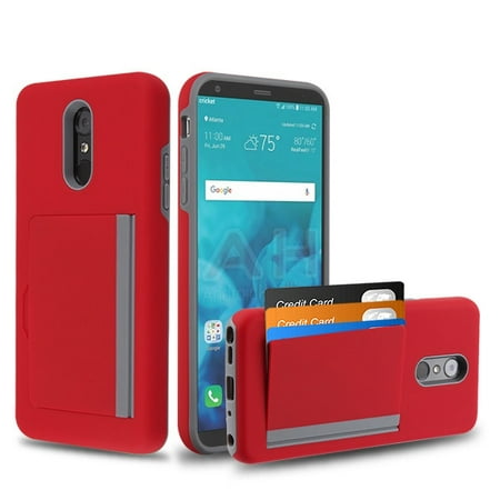 LG Stylo 4, LG Stylo 4 Plus Wallet Phone Case Ultra Protective Cover with 3 Cedit Card ID Holder Slot [Slim] Heavy Duty Shockproof Hybrid Hard PC + TPU Armor RED Case for LG Stylo 4 Plus / Stylo (Best Red Pc Cases)
