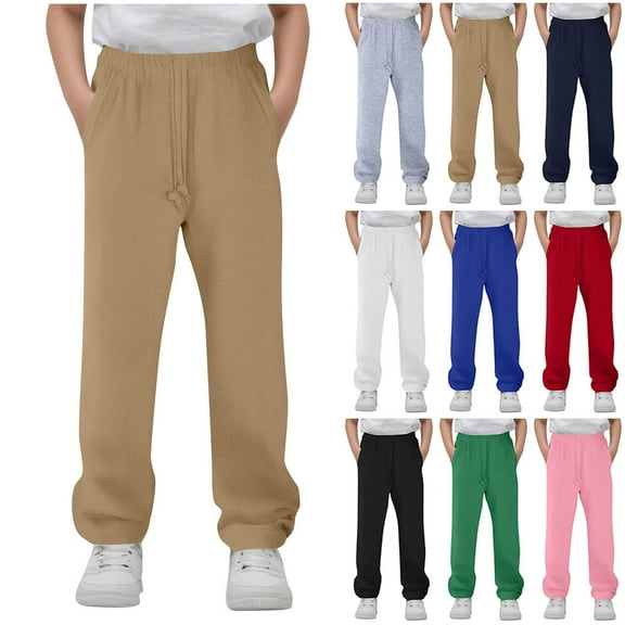 Jinhomg Boys Sweatpants Drawstring High Waisted Straight Leg Jogger Pants Lightweight Baggy Casual Athletic Trousers White 170