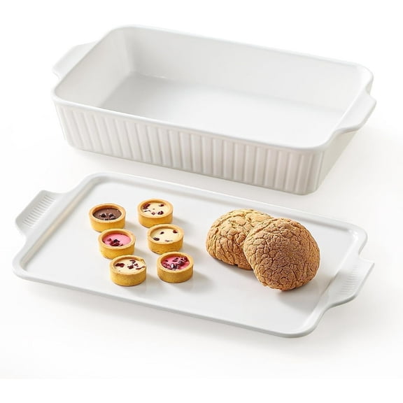 Dizada 13" x 9" 5.2-Qt Ceramic Casserole Dish, with Lid, 2-in-1