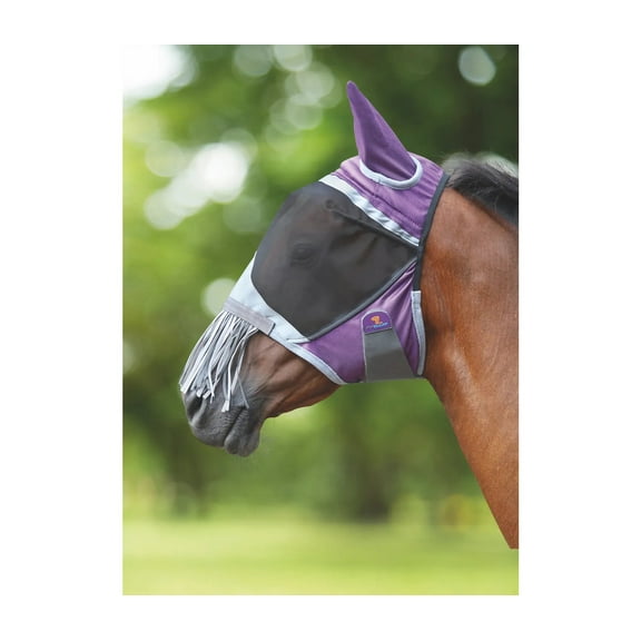 Shires FlyGuard Pro Deluxe Fly Mask with Nose Fringe Purple / Cob