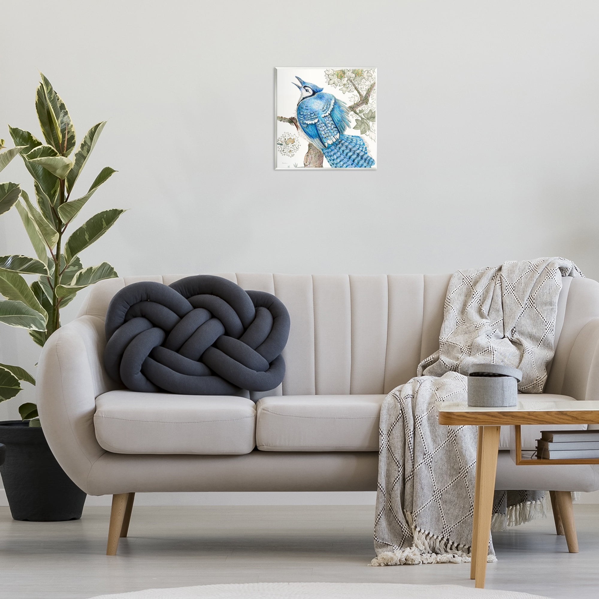 Stupell Industries Rhododendron & Blue Jay Animals Painting Unframed Art Print Wall Art, 12 x 12