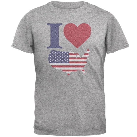 4th of July I Heart Love America Halftone Mens T Shirt Heather LG