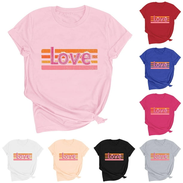 RKSTN Valentine Gifts Women's Valentine's Day T Shirts Oversized Crewneck Valentines Graphic Print Short Sleeve Shirt Womens Casual Solid Round Neck Plus Size Loose Fits Tee Top Summer Clothes